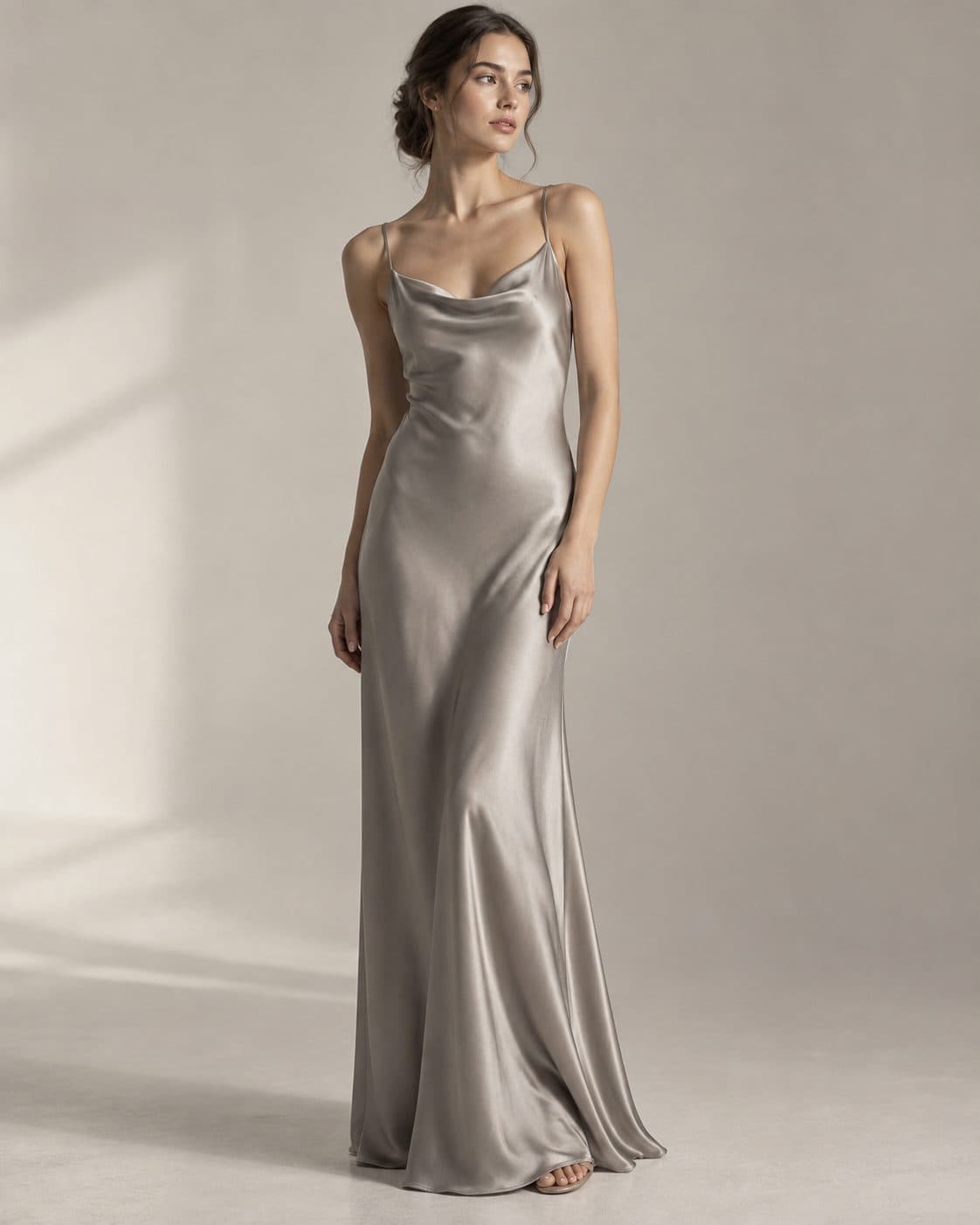 Serein Slip Dress in stone, front